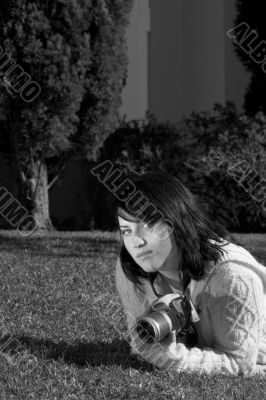Girl with SLR photo camera