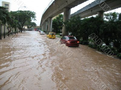 Flooded Street In Singapore