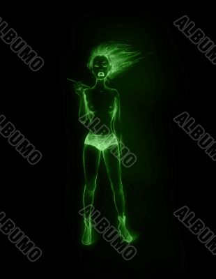 Smoking girl in green