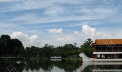 Chinese Building By The Lake