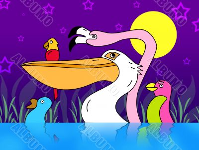 Birds night illustration