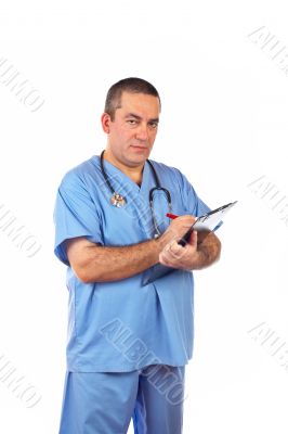 Male doctor writing