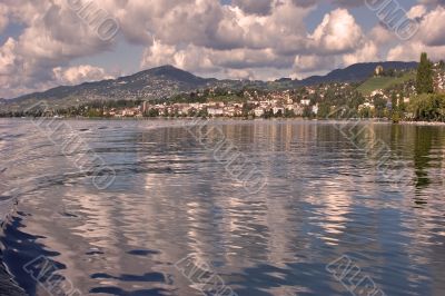 Lake, mountains and clouds.