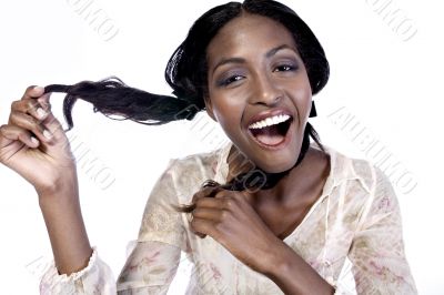 Model hold her hair