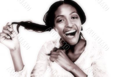 Model hold her hair high Key