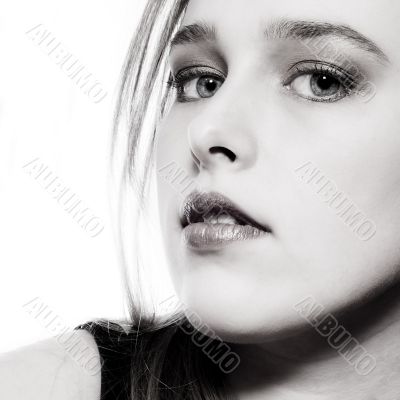 Portrait in a corner in black and white