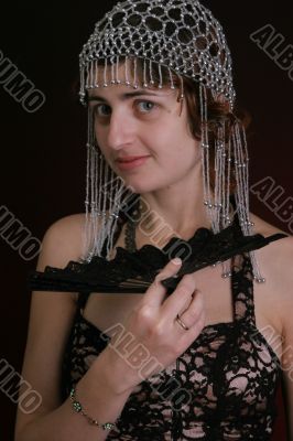 young lady with fan