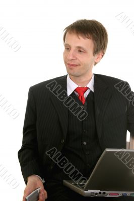 happy  man with pc and phone