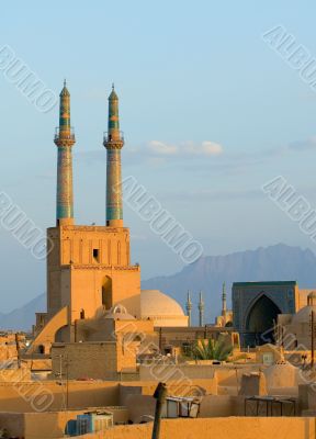 Sunset over ancient city of Yazd, Iran
