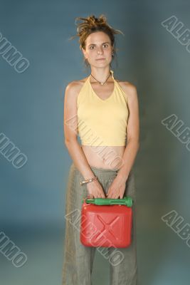 woman with jerry can