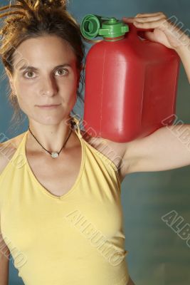 woman with jerry can