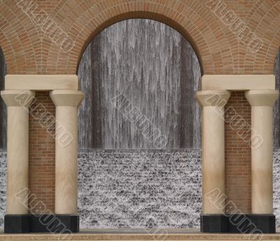 waterfall through archway