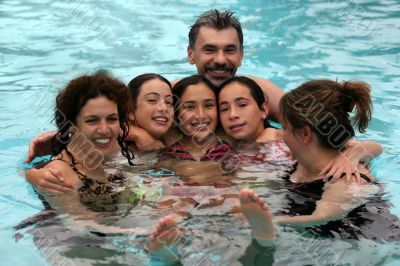 Big family in the pool