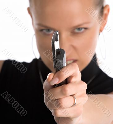 angry girl with mobile phone