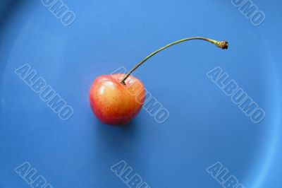 Cherry  on blue plate