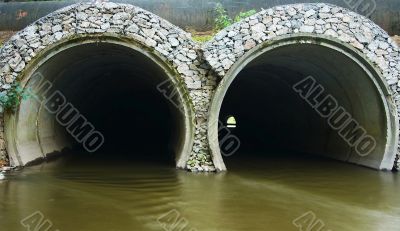 River pipes under the road