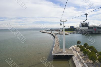 aerial view of Tajo river modern embankment