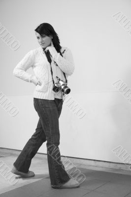 Girl with SLR photo camera