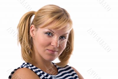 young woman in striped vest