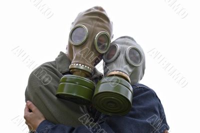 family portrait in gas-masks