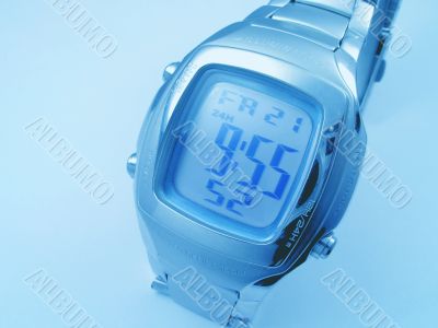 Blue background Man`s electronic timer