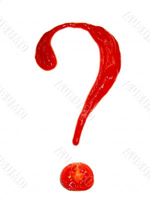 Question mark painted with sauce tomato