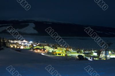 lights of ski resort at night