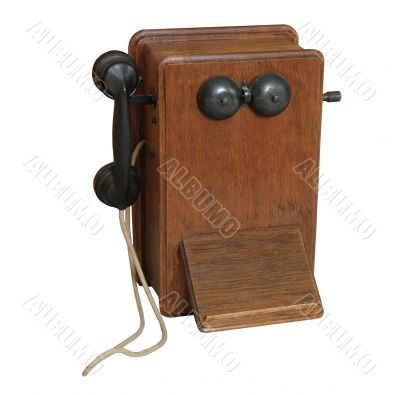 Old Wooden Telephone isolated on white