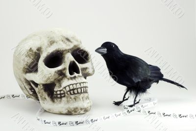 Skull and Black Crow with Halloween Banner