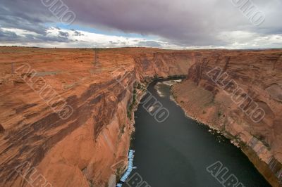 The river at the bottom of a canyon.