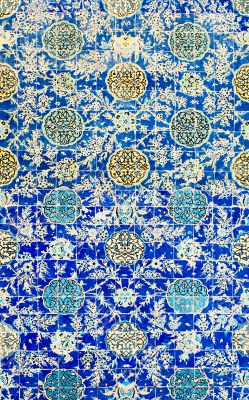 tiled background, oriental ornaments from Isfahan Mosque, Iran