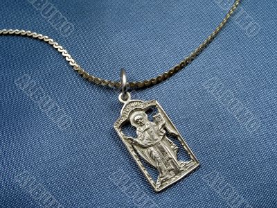 Silver icon on grey background