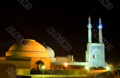 Mosque in night lights, Yazd, Iran