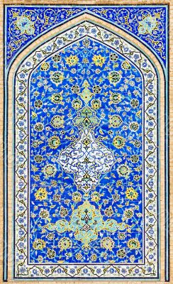 tiled background, oriental ornaments from Isfahan Mosque, Iran