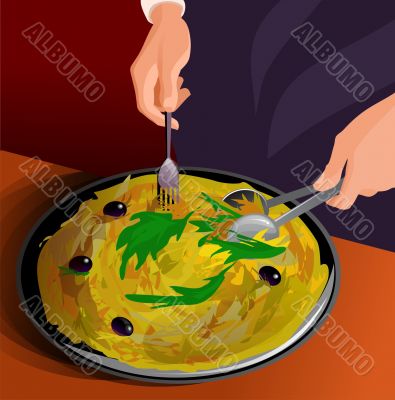 Pizza illustration with hands