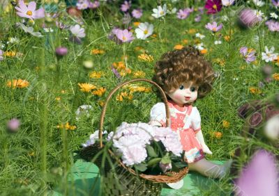 Doll on a glade of colors