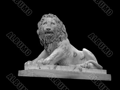 Lion sculpture on the black background.