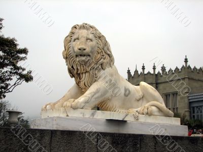 White lion sculpture. Ukraine, Crimea