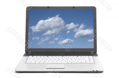 blue skies on the screen of notebook