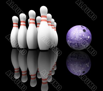 Bowling ball and skittles