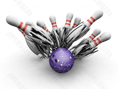 Bowling ball smashing into pins