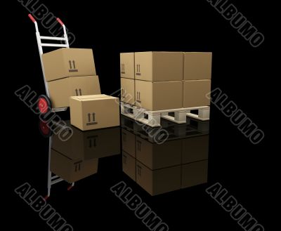 Hand truck with boxes