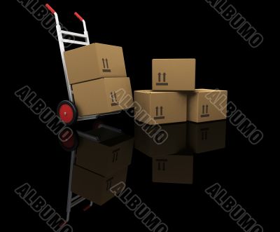 Hand truck with boxes