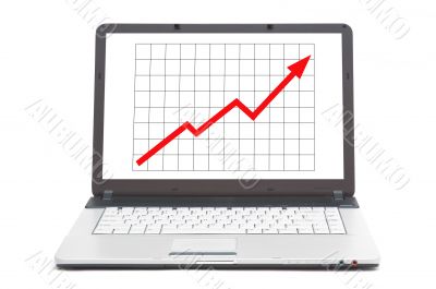 upwards going graph on the screen of notebook
