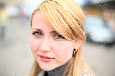 Pretty girl on street. Face close-up