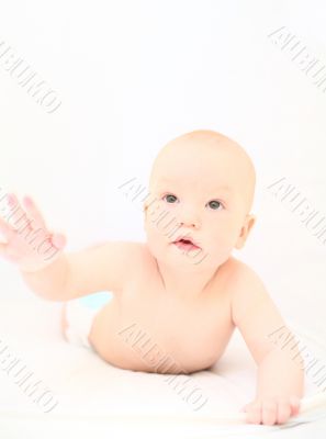 Funny little baby on white