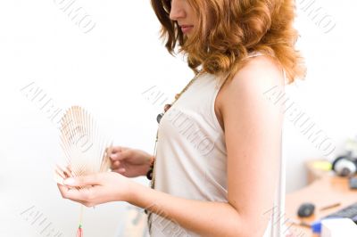 Girl in office unfold fan #2