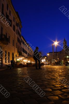 Woman walk on night city