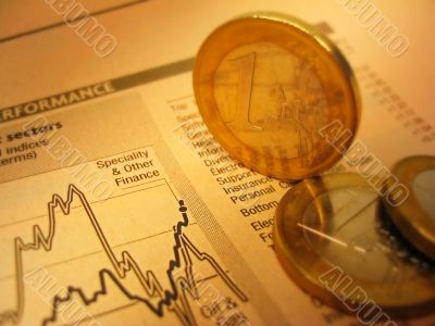 Fianacial chart and coins