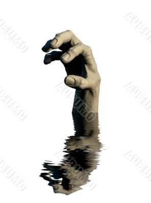 hand statue with reflection
